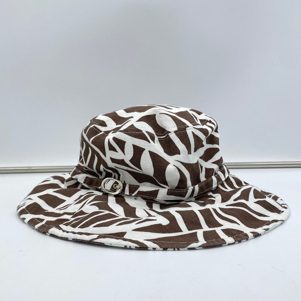 Vintage Talbots Women Brown & White Graphics Cotton Sun Hat